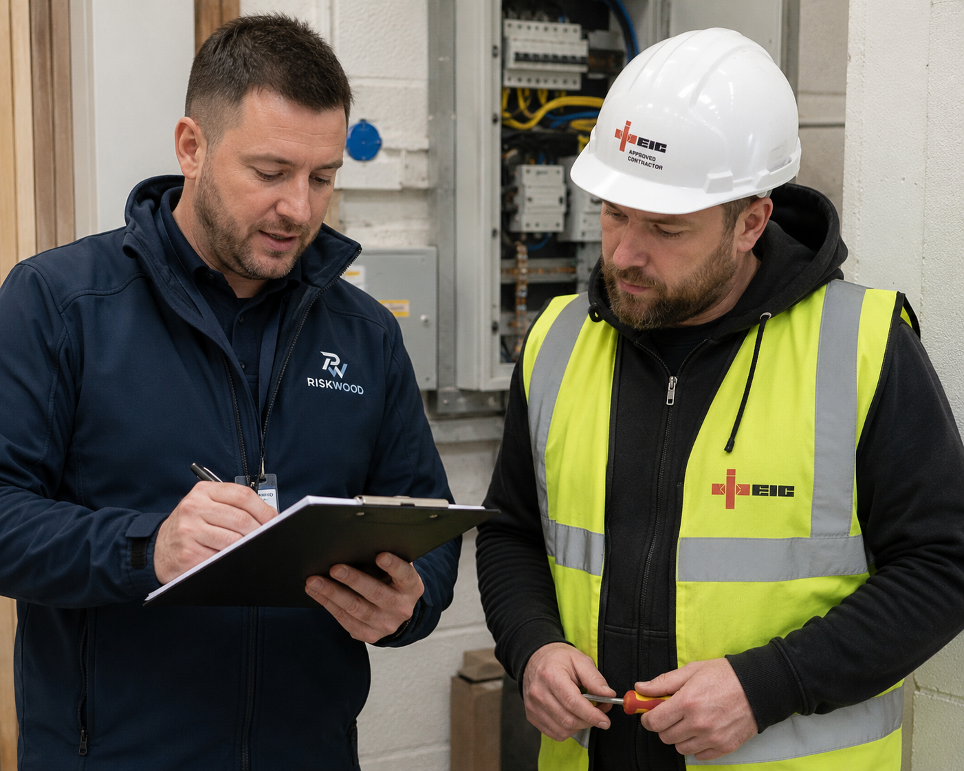 Engineers discussing industry compliance
